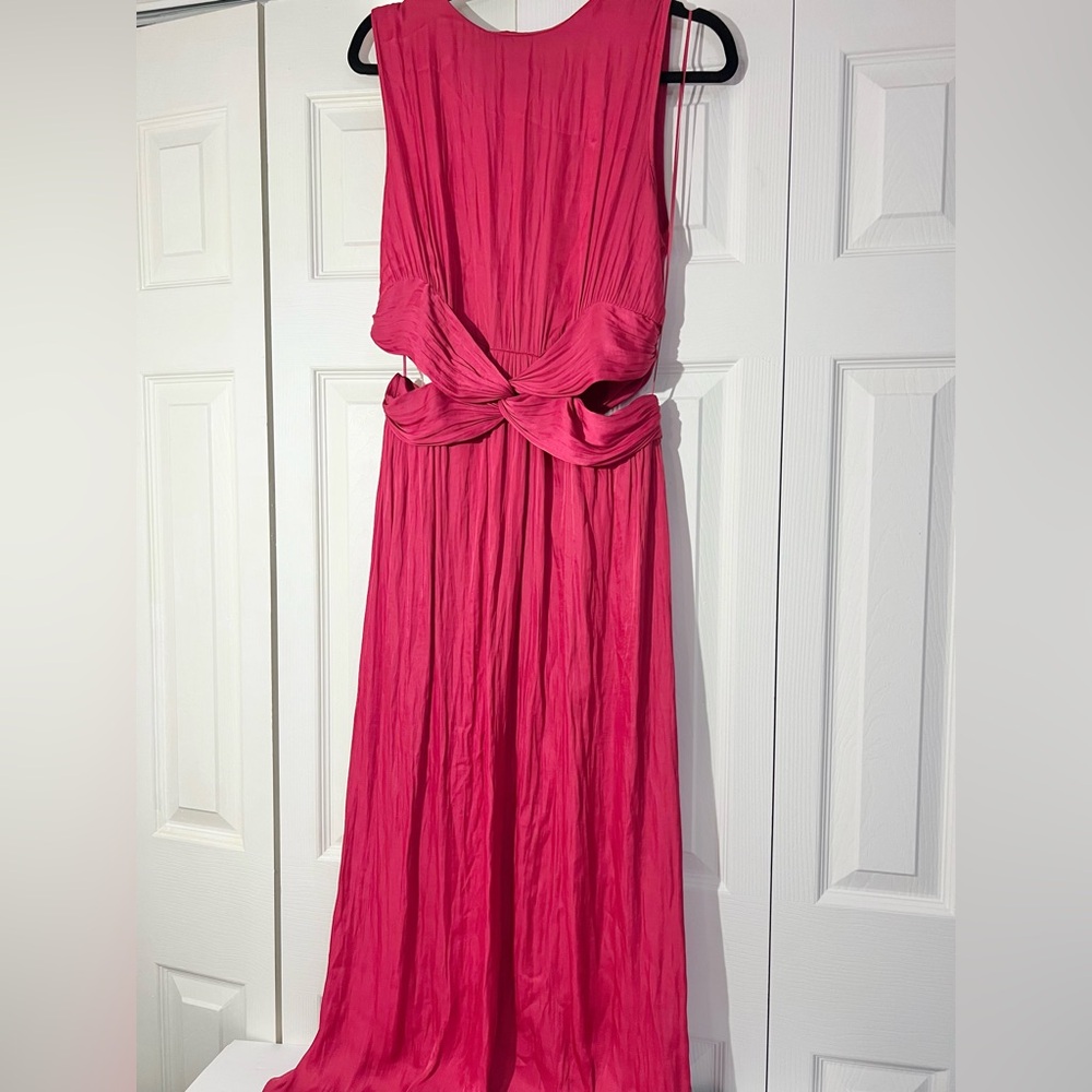 Zara Satin effect cut out sleeveless midi dress fuchsia. S NWT - Picture 12 of 17